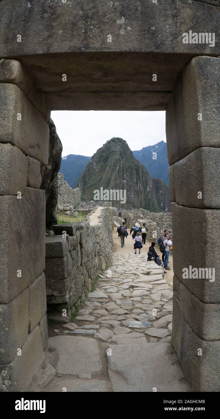 Wayna Picchu, Huayna Picchu, Montagna Sacra degli Inca di Machu Picchu, Cusco Peru Foto Stock