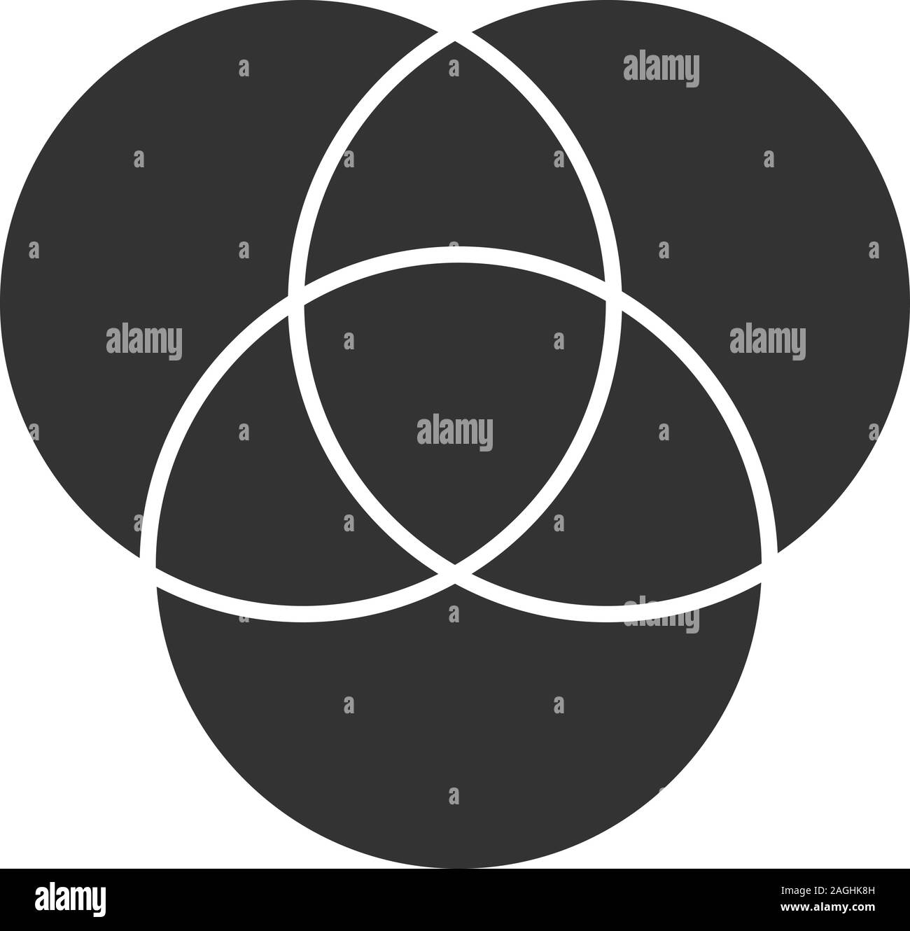 CMYK o RGB cerchi di colore icona glyph. Simbolo di Silhouette. Diagramma di Venn. Cerchi sovrapposti. Lo spazio negativo. Vettore illustrazione isolato Illustrazione Vettoriale
