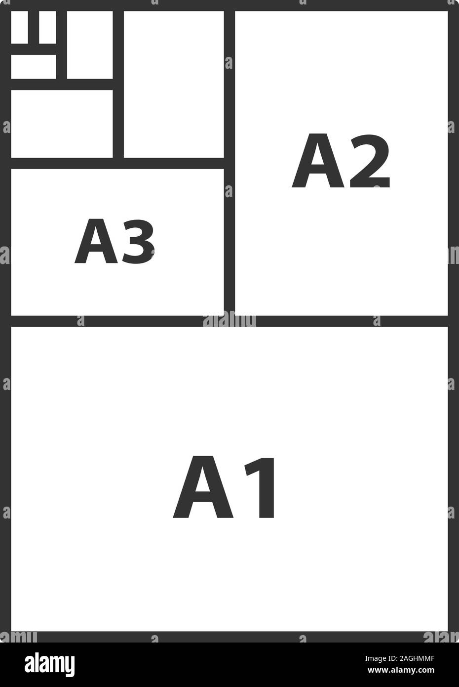 Formati carta icona lineare. Linea sottile illustrazione. Foglio di carta formati. A3,A1,A2. Simbolo di contorno. Il vettore isolato disegno di contorno Illustrazione Vettoriale