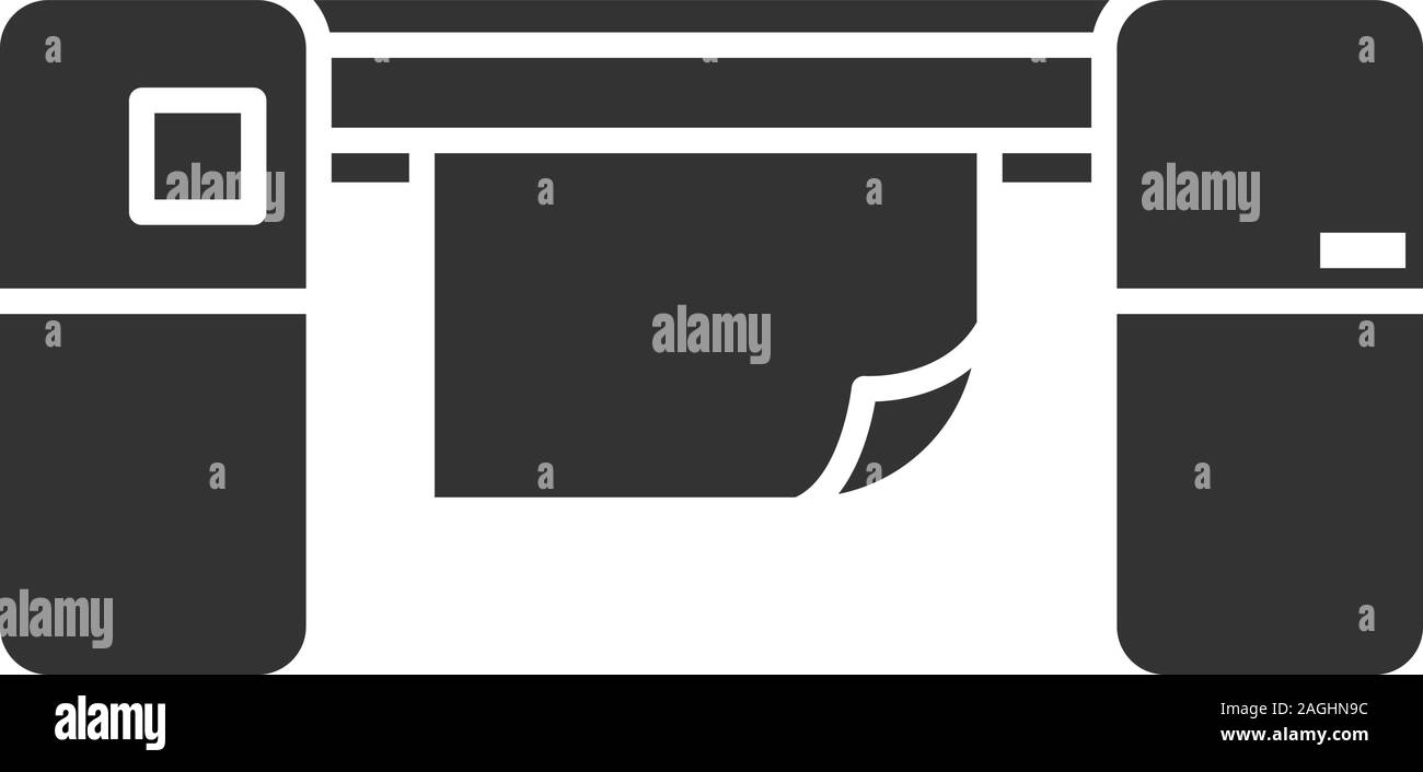 Stampante di grande formato icona glyph. Simbolo di Silhouette. Macchina per la stampa. Lo spazio negativo. Vettore illustrazione isolato Illustrazione Vettoriale