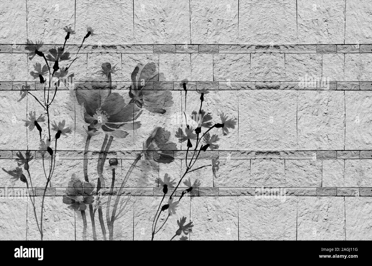 3D texture di sfondo, fiori selvaggi sul calcare backdgound. Foto Stock