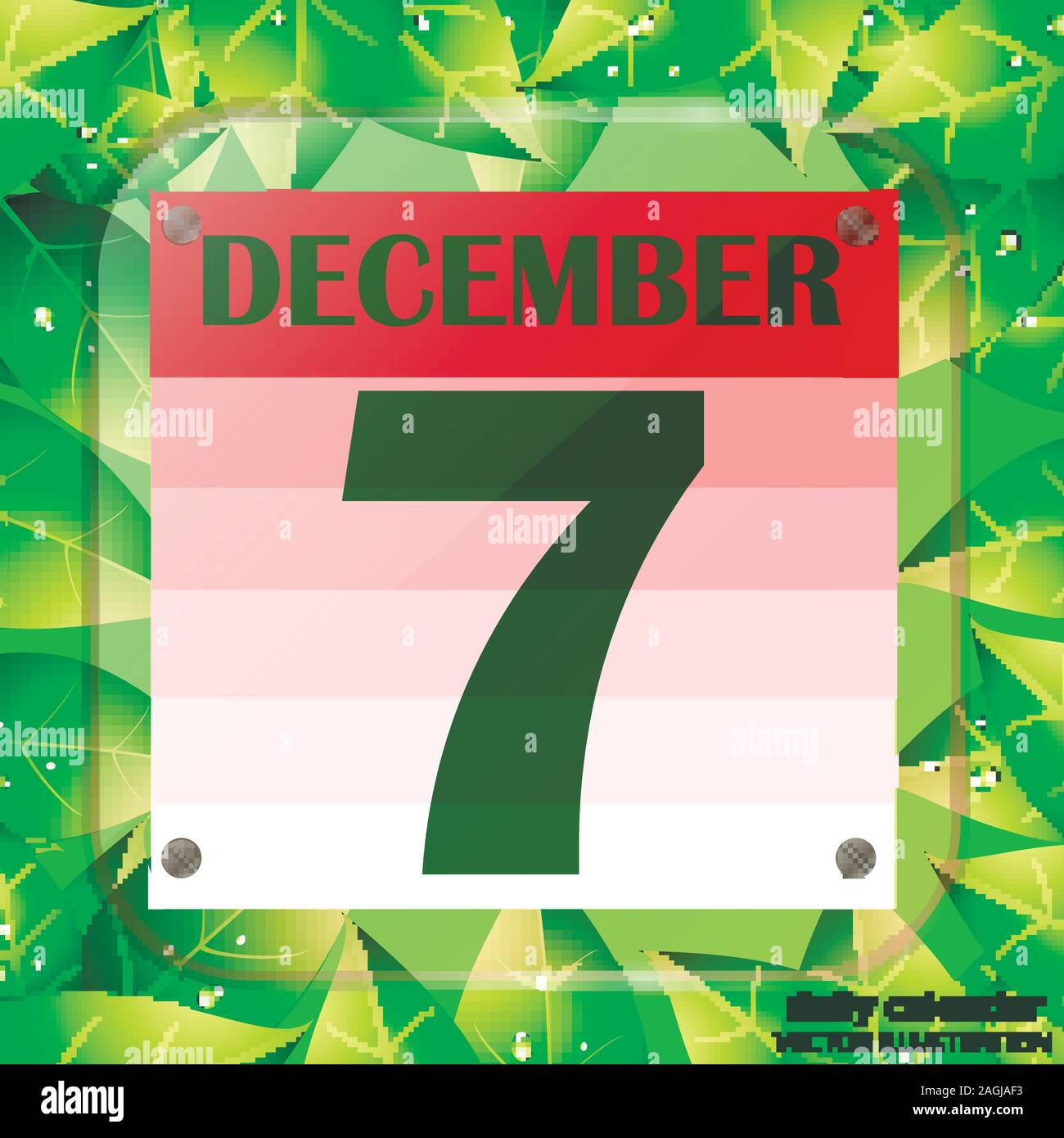 Dicembre 7 icona. Data di calendario per la pianificazione di importanti giorno con foglie verdi. Dicembre 7th. Banner per i giorni festivi e giorni speciali. Illustrazione Vettoriale. Illustrazione Vettoriale