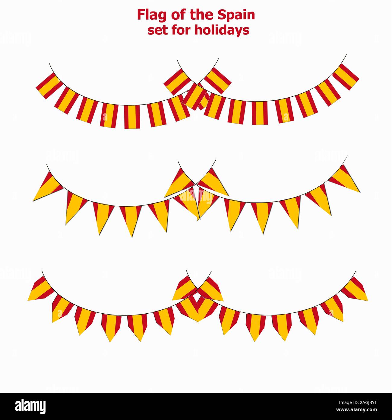 Set brillante con bandiera della Spagna. Felice giorno Spagna bandiere. Collezione colorata con bandiera. Illustrazione. Foto Stock