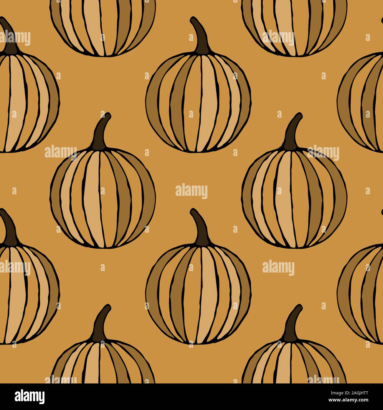 Vector seamless pattern con disegnato a mano le zucche di contorno. Giardino sfondo vegetale. Modello per tessuto, carta da imballaggio, Harvest Festival o Decorazione Halloween Illustrazione Vettoriale