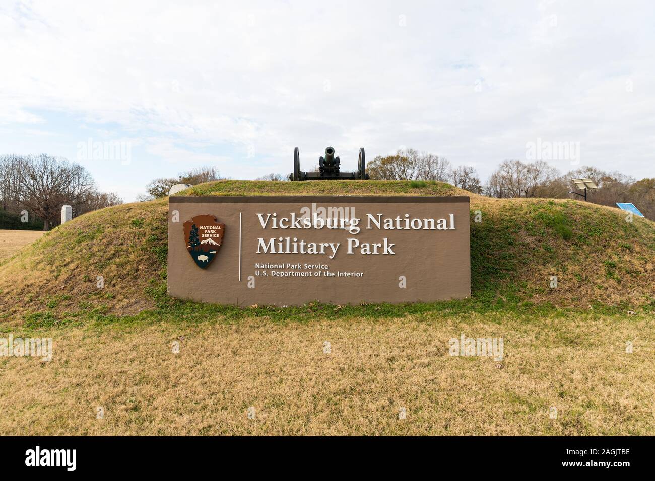 Vicksburg il Parco Nazionale Militare di segno di ingresso Foto Stock