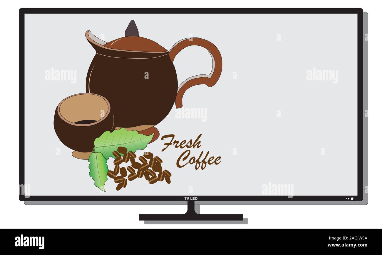 Vettore di gusci di noce di cocco per il tuo marchio aziendale e coffee shop su elemento TV Foto Stock