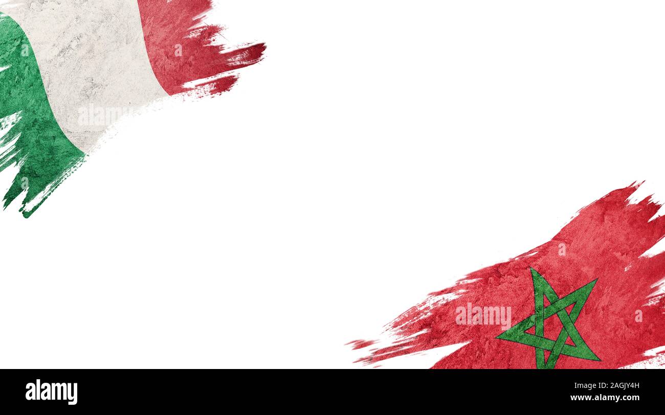 Bandiere di Italia e Marocco su sfondo bianco Foto Stock