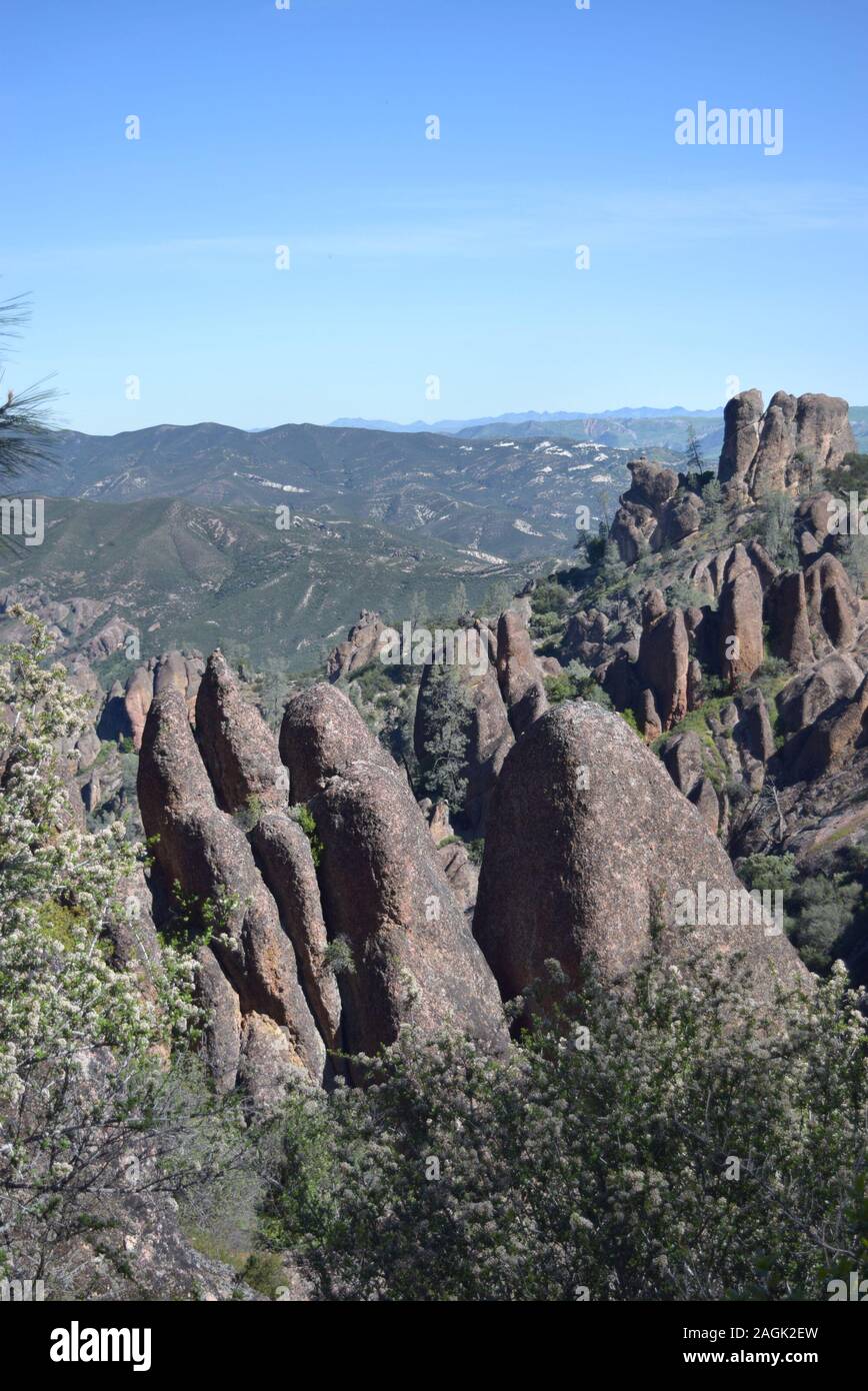 Il pinnacolo di roccia formazioni in colline della costiera della California, omonimo di pinnacoli del Parco Nazionale. Foto Stock