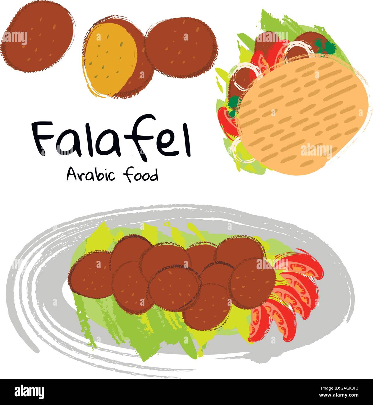 Illustrazione di vettore tradizionale arabo ed ebraico Falafel alimentare Illustrazione Vettoriale