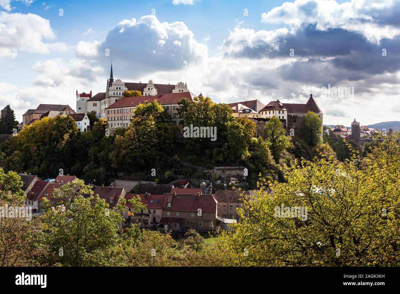 Vista sulla Sprea valle a Ortenburg Bautzen Foto Stock
