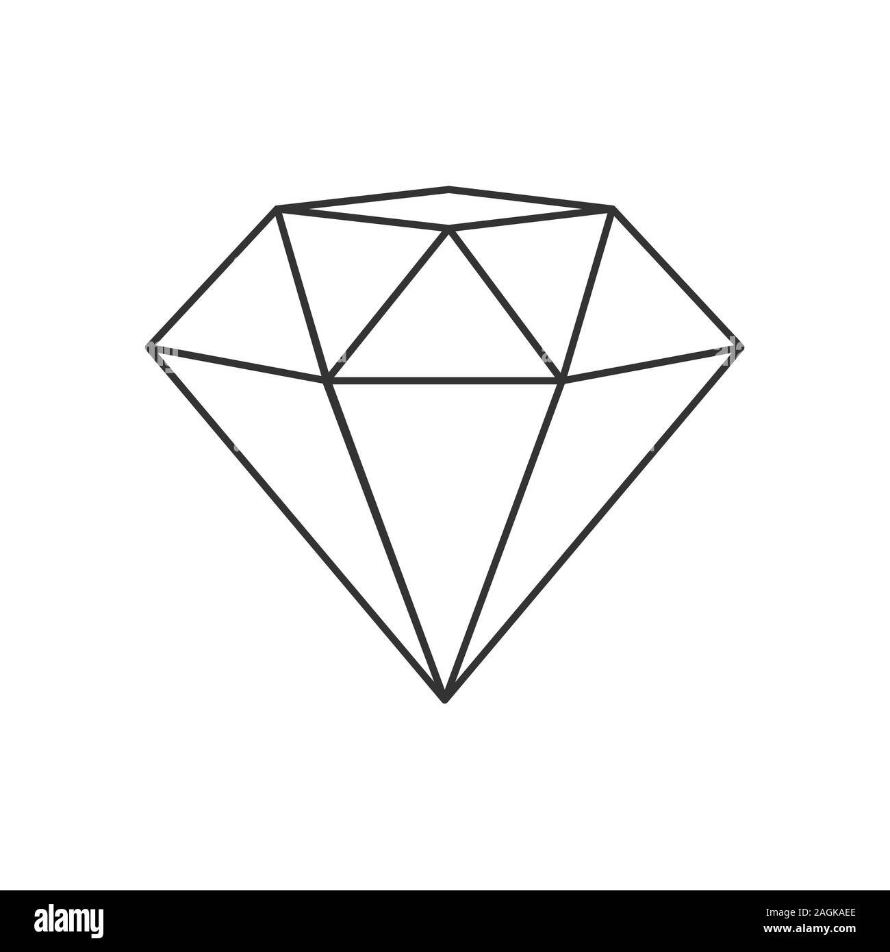 Forma a poligono. IIcon della pietra preziosa con la faccia superiore. Vuoto silhouette lineare. Isolato su sfondo bianco. Appartamento di stile, design semplice. Illustrazione Vettoriale