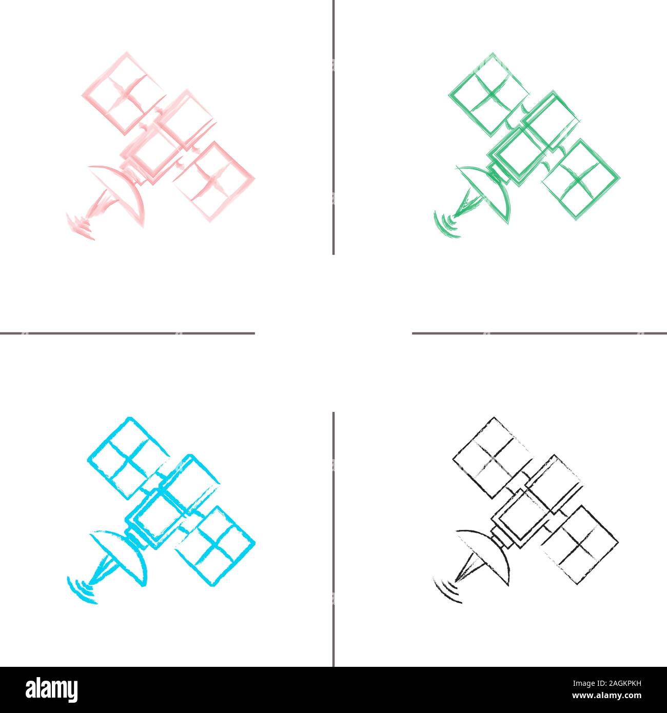 Il segnale satellitare disegnati a mano set di icone. Colore tratto di pennello. Vettore isolato sketchy illustrazioni Illustrazione Vettoriale