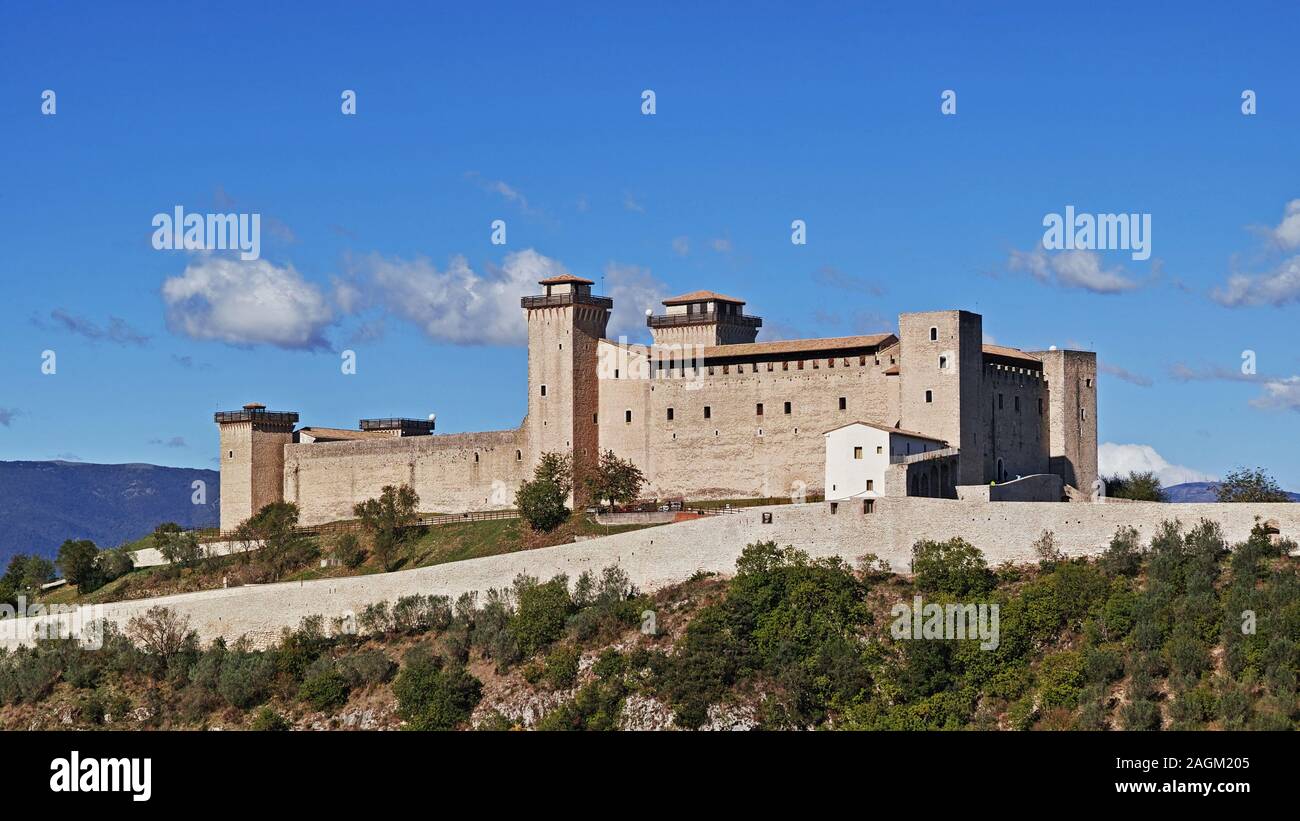 La fortezza Albornoz su st. Elias hill, a Spoleto, umbria, Italia Foto Stock