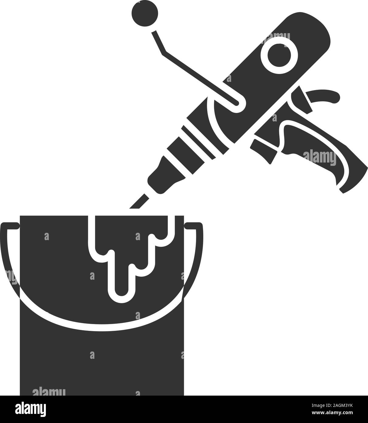 Miscelatore di vernice nel secchio icona glyph. Simbolo di Silhouette. Tenuto in mano betoniera. Lo spazio negativo. Vettore illustrazione isolato Illustrazione Vettoriale