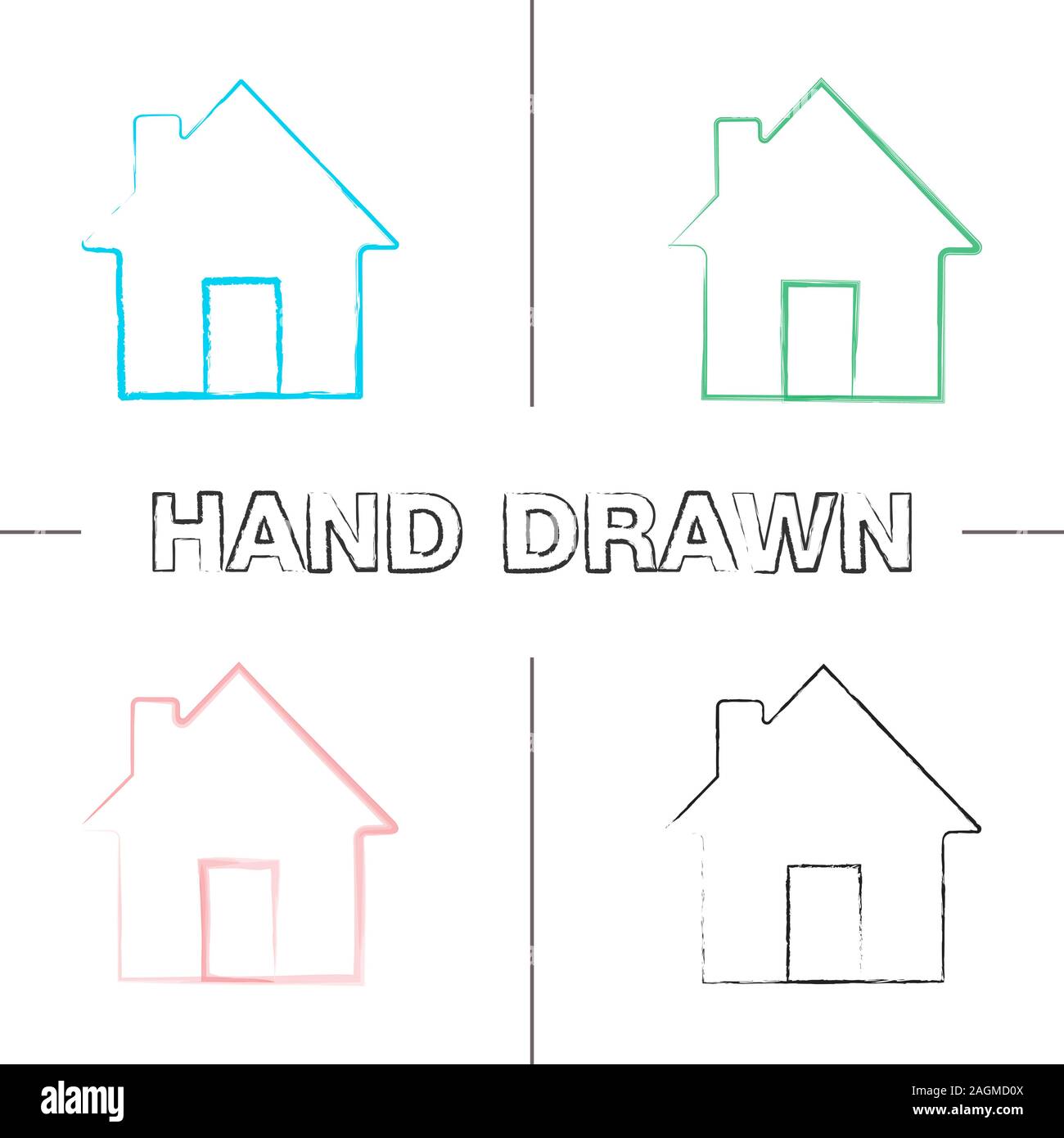 Homepage disegnati a mano set di icone. House, casa edificio. Colore tratto di pennello. Vettore isolato sketchy illustrazioni Illustrazione Vettoriale