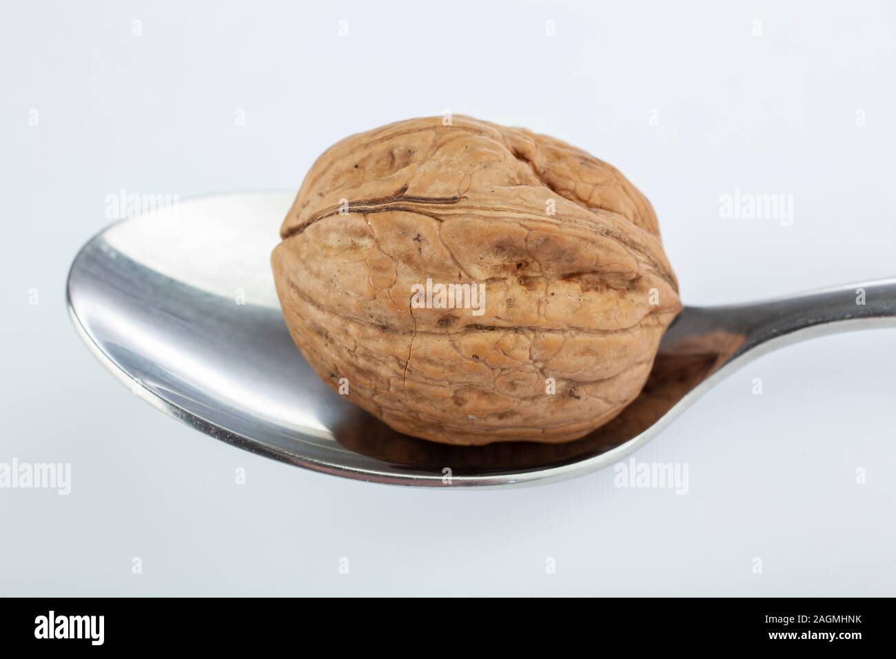 Dado maturi su un cucchiaio su uno sfondo bianco girato in uno studio Foto Stock