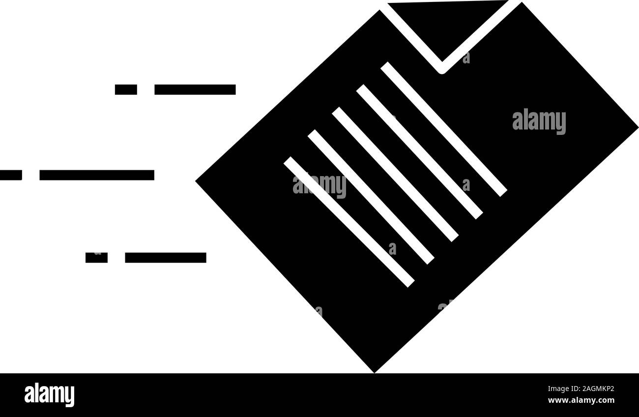 Trasferimento rapido dei dati glyph icona. Invio di file. Documento di volo. Simbolo di Silhouette. Lo spazio negativo. Vettore illustrazione isolato Illustrazione Vettoriale