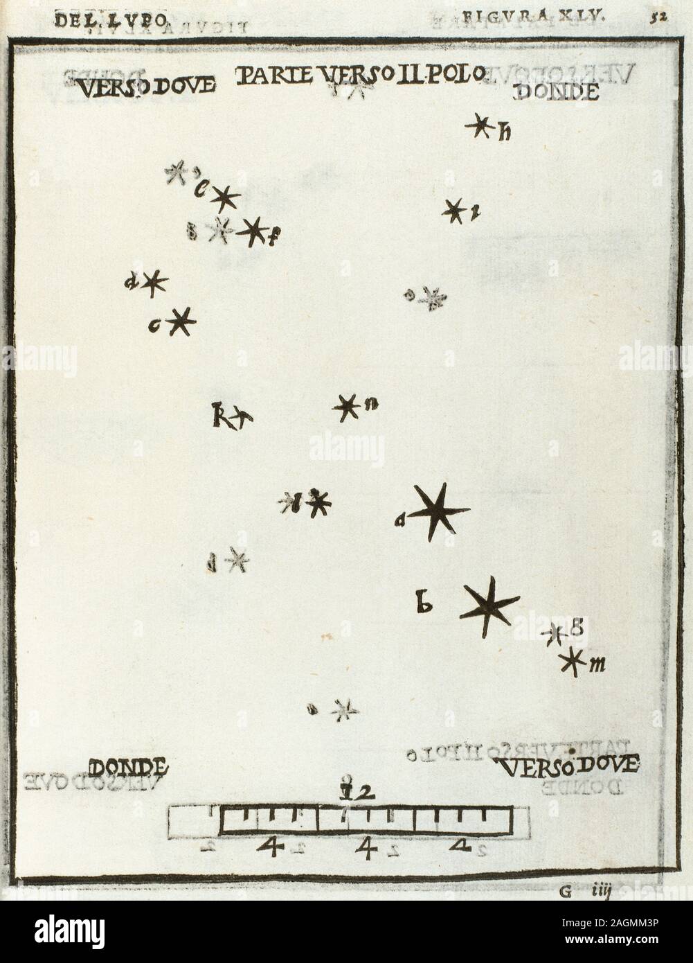 Alessandro Piccolomini (1508-1578). Astronomo italiano e umanista. "Lupus costellazione". De le stelle fisse (la sfera del mondo e le stelle fisse). A cura di Venezia, 1540. Incisione, 1559. Foto Stock