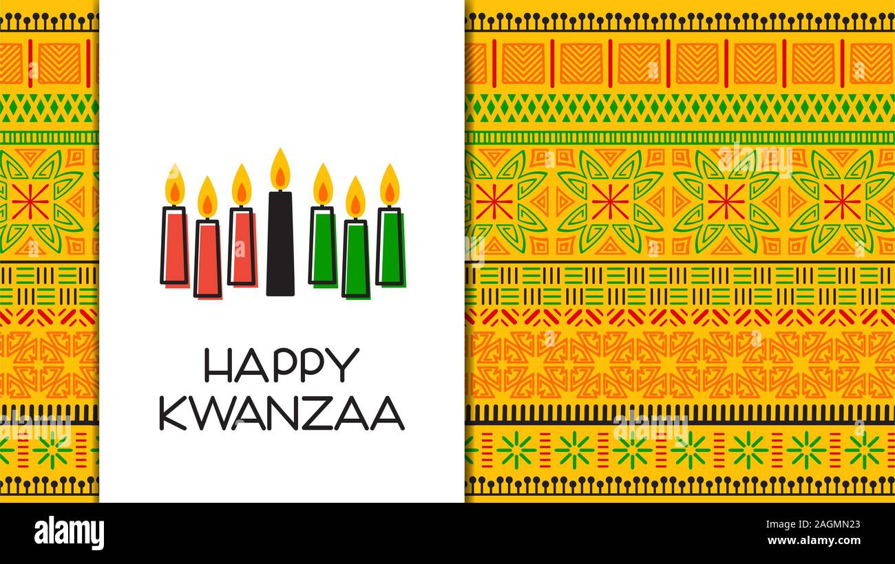 Happy Kwanzaa. Illustrazione Vettoriale sfondo con tradizionali candele colorate Illustrazione Vettoriale