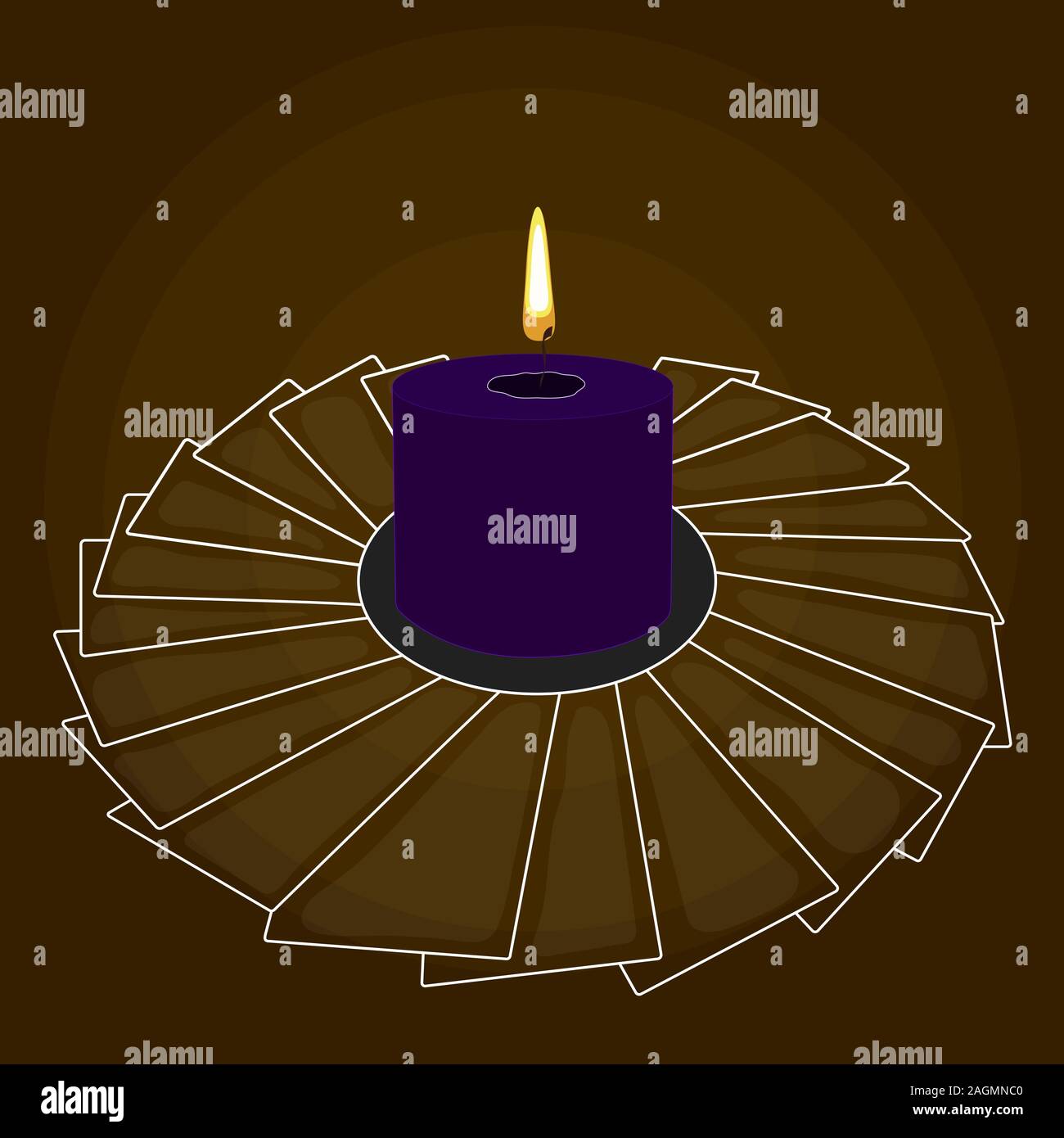 Magia ed esoterismo. Fortune-telling su rune e mappe .candele, pietre, pentacoli. Libro del destino. Vettore scuro, misterioso Illustrazione Vettoriale