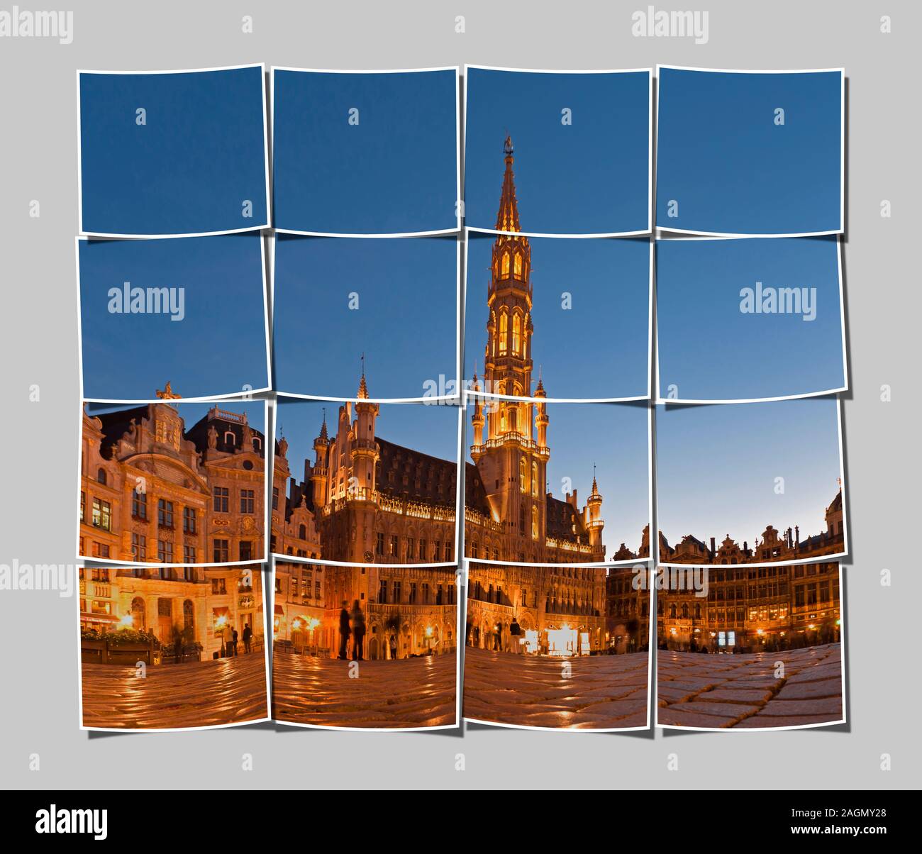 Poiché 1402 costruito il municipio in stile gotico con 91 metri di alta torre, sulla piazza del mercato, Grand Place Bruxelles, Belgio, Europa Foto Stock