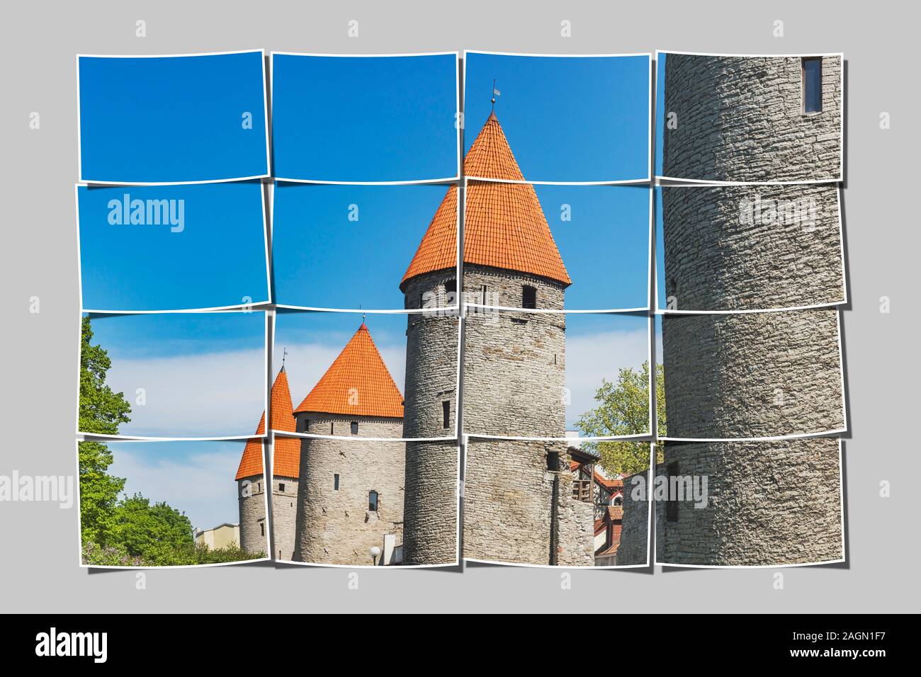 Torri e mura della città presso le torri quadrate, Tallinn, Estonia, paesi baltici, Europa Foto Stock