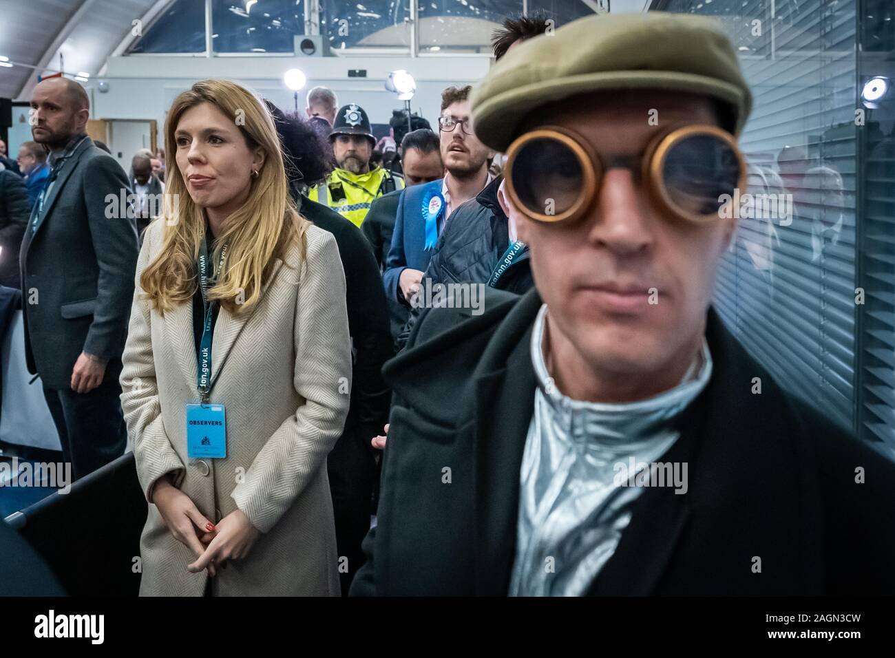 Elezioni generali Night 2019: Il partito conservatore sarebbe andato avanti per vincere una frana che assicura la loro maggioranza più grande dal 1987. Londra, Regno Unito Foto Stock