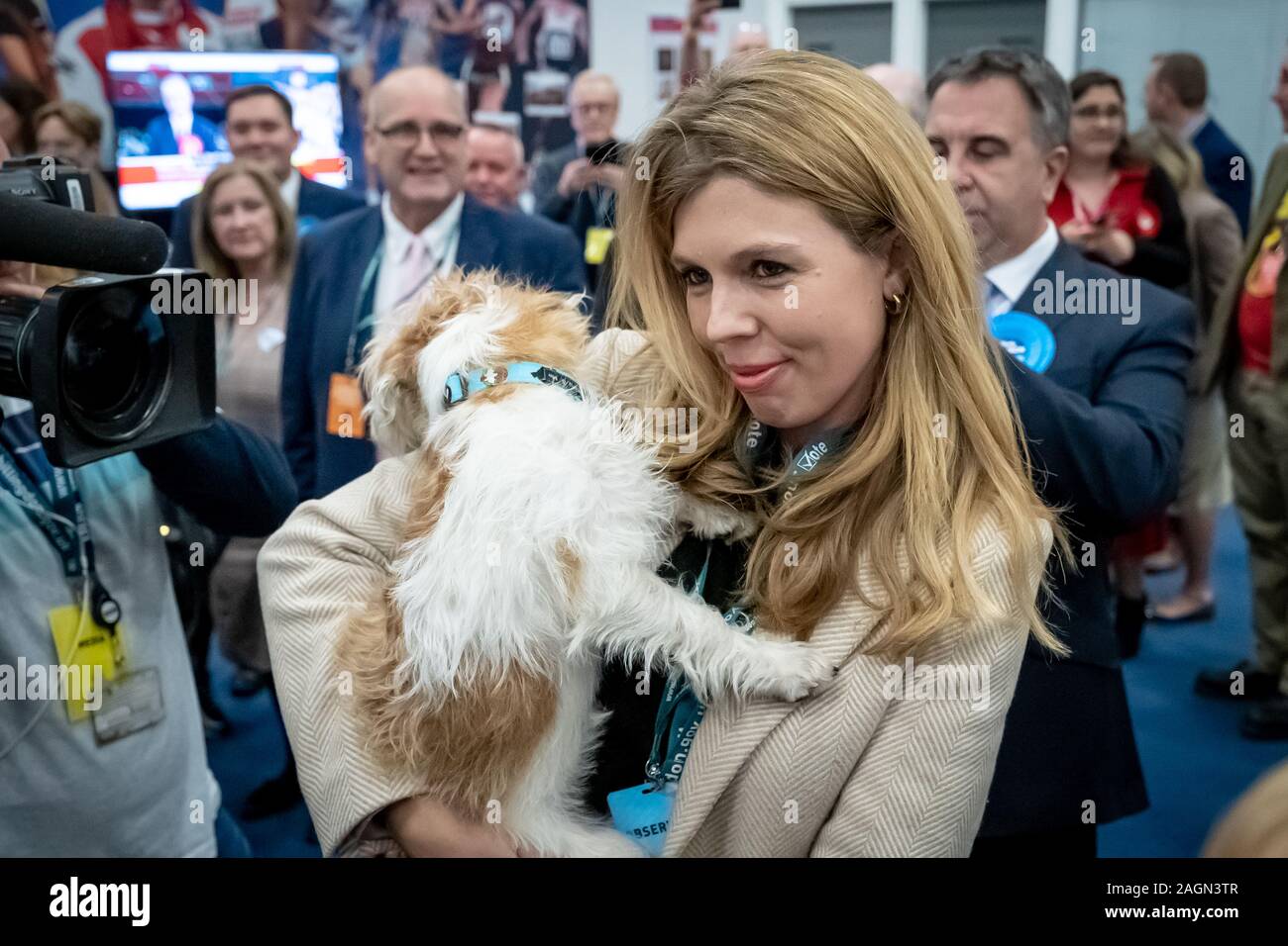 Elezioni generali Night 2019: Il partito conservatore sarebbe andato avanti per vincere una frana che assicura la loro maggioranza più grande dal 1987. Londra, Regno Unito Foto Stock