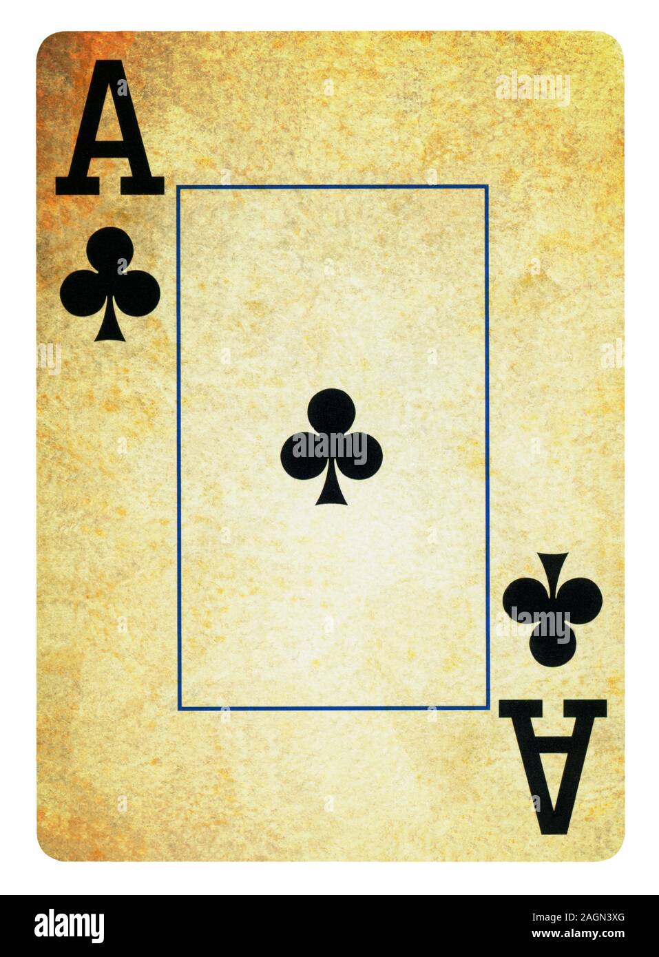 Ace di club Vintage carta da gioco isolato su bianco (percorso di clipping incluso) Foto Stock