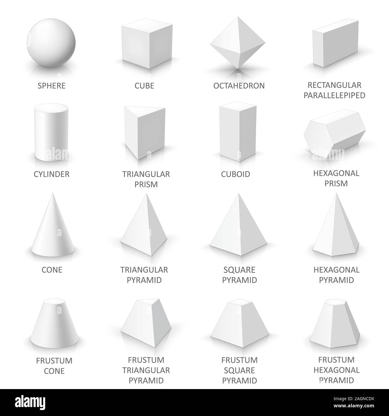 Set di forme 3d di base. Bianco di solidi geometrici su uno sfondo bianco.  Illustrazione Vettoriale Immagine e Vettoriale - Alamy