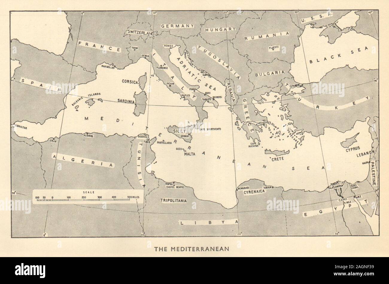 Il Teatro del Mediterraneo. Guerra Mondiale 2 1953 old vintage map piano grafico Foto Stock