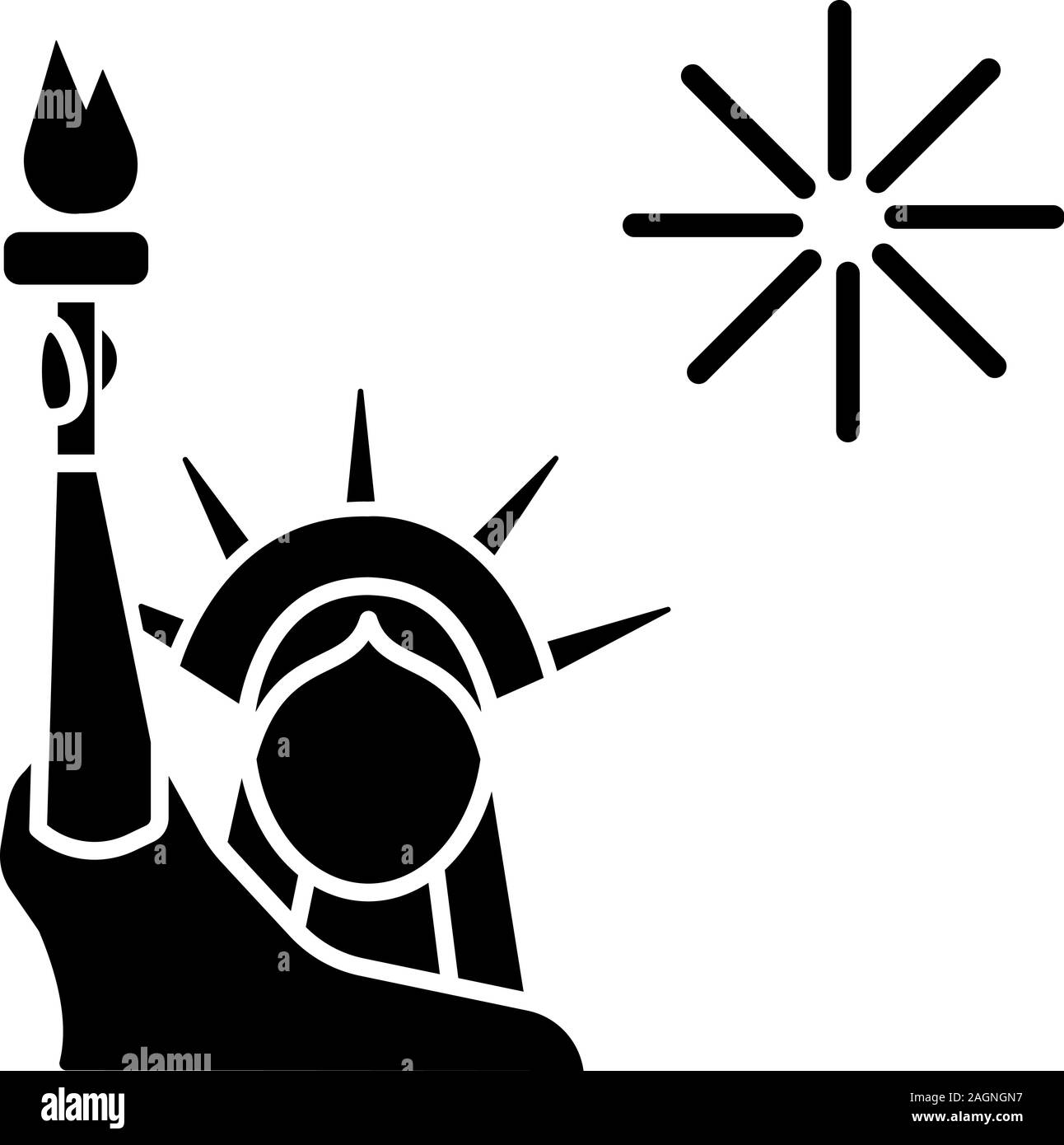 La Statua della Libertà glifo icona. Giorno di indipendenza. Luglio 4th. Simbolo di Silhouette. Lo spazio negativo. Vettore illustrazione isolato Illustrazione Vettoriale