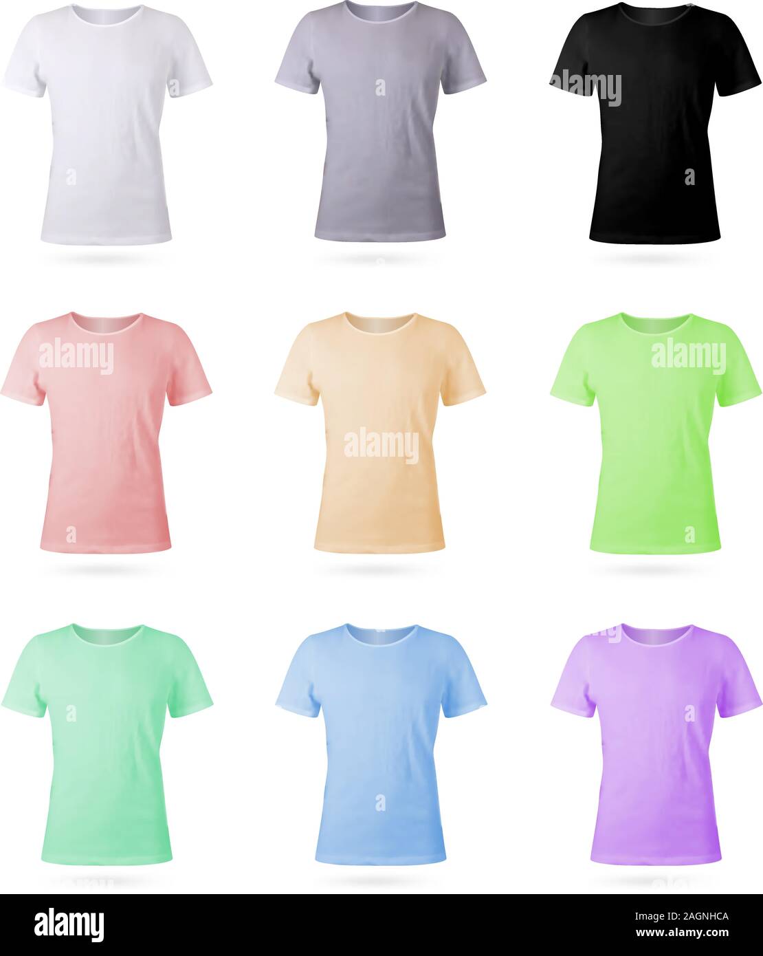 Set di nove mens t-shirt templates Illustrazione Vettoriale