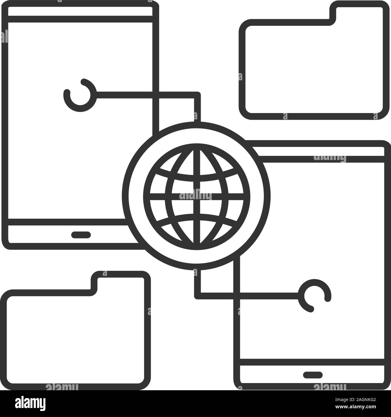 Trasferimento di dati wireless icona lineare. La condivisione del contenuto. Linea sottile illustrazione. Simbolo di contorno. Il vettore isolato disegno di contorno Illustrazione Vettoriale