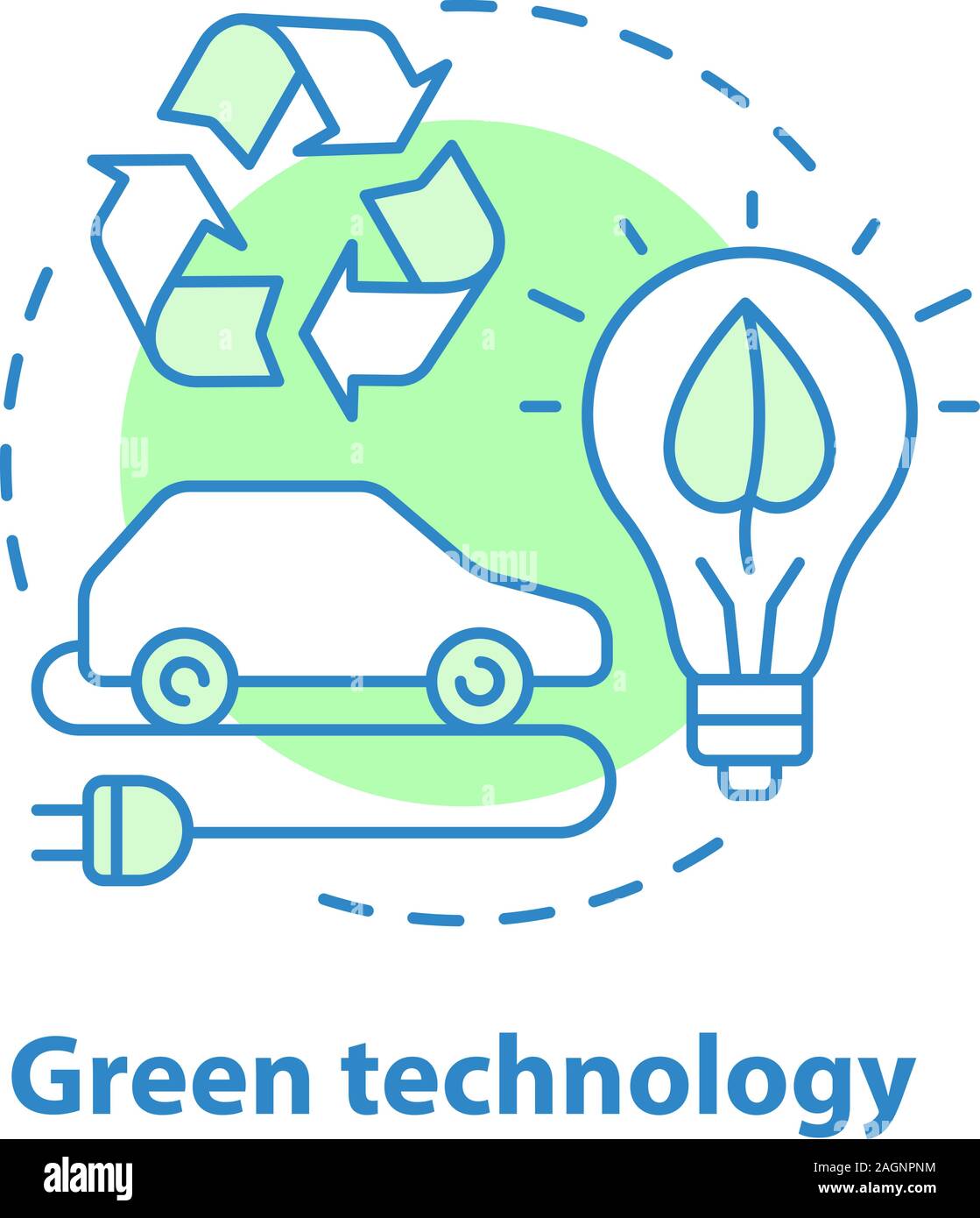 La tecnologia verde concetto icona. Eco Trasporti e energia alternativa idea sottile linea illustrazione. Veicoli verdi. Eco Friendly il trasporto. Ambiente pr Illustrazione Vettoriale