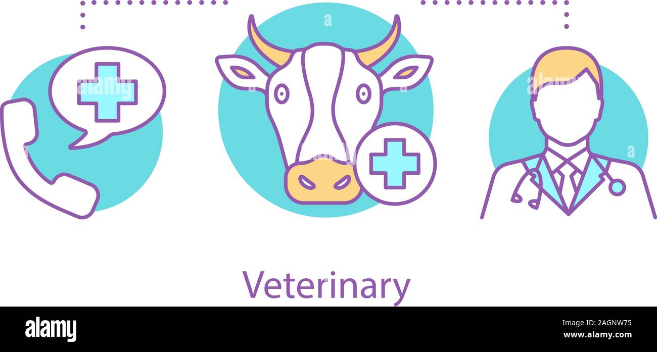 Bestiame servizio veterinario concetto icona. Animali farmacia clinica e l'idea. Linea sottile illustrazione. Veterinario. Il vettore isolato disegno di contorno Illustrazione Vettoriale