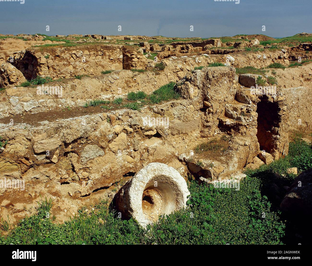 Siria, Dura-Europos (Dillo ad Salihiye). Antica città ellenistiche, Parthian e Roman.It è stata fondata intorno al 300 a.c. e abbandonata nel 256-257 d.c. Vista del Gade tempio (II secolo). Foto storiche. Esso è stato saccheggiato e distrutto per la maggior parte tra il 2011 e il 2014 da uno Stato islamico durante il siriano guerra civile. Foto Stock