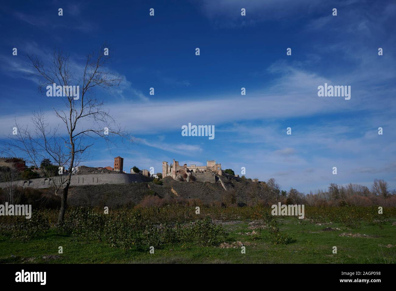 Castello-palazzo di Escalona del quindicesimo secolo e stile mudéjar in Escalona del Alberche, Toledo Spagna Foto Stock