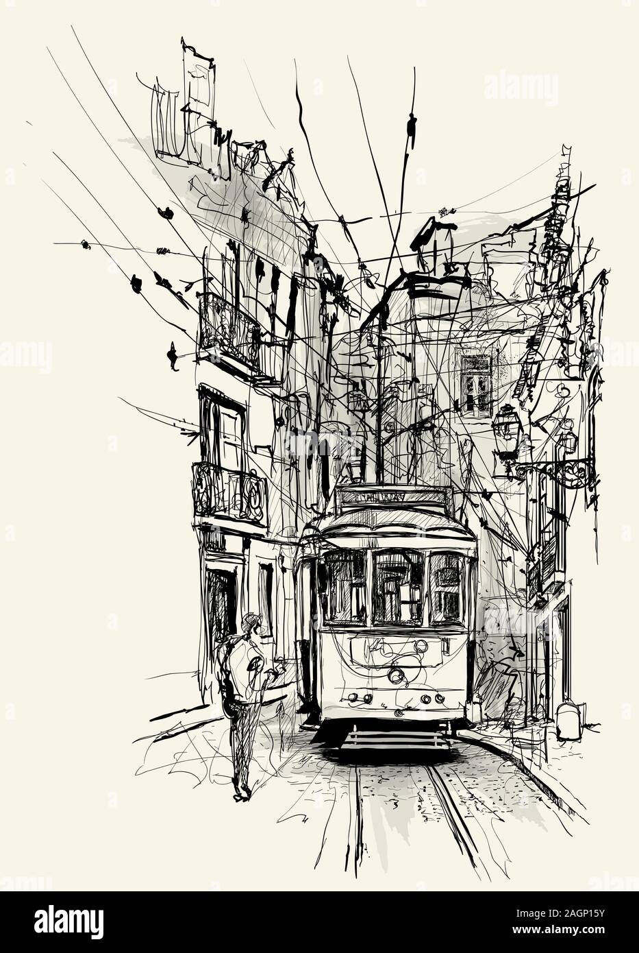 Strada di Lisbona - illustrazione vettoriale (ideale per la stampa su tessuto o carta, poster o di sfondo, la decorazione della casa) Illustrazione Vettoriale