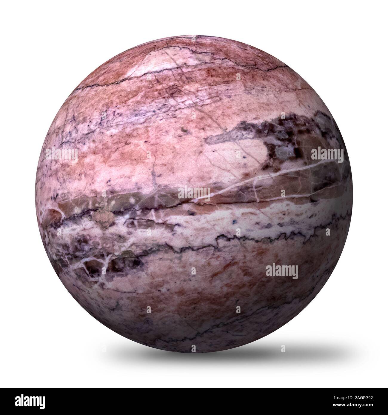 3D reso palla di marmo rosa in toni con ombra isolati su sfondo bianco Foto Stock