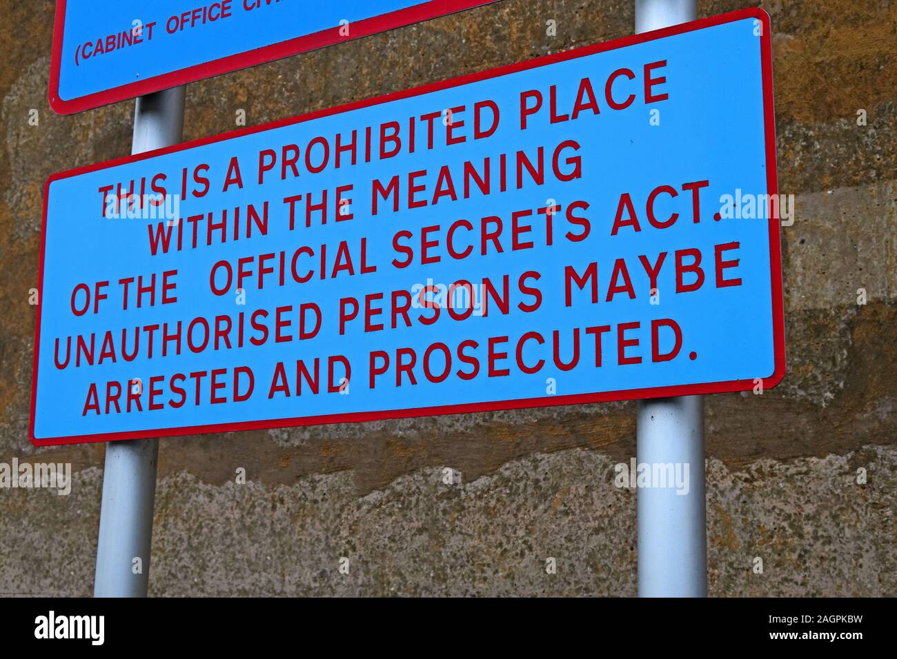 Regno Unito il Ministero britannico della difesa proprietà, luogo proibito, ufficiale Secrets Act, MOD segno Foto Stock