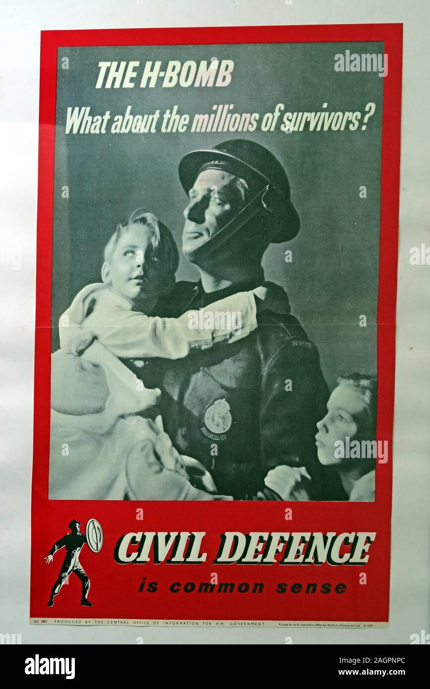 Poster, la bomba H, che cosa circa i milioni di sopravvissuti , Difesa Civile, è senso comune Foto Stock