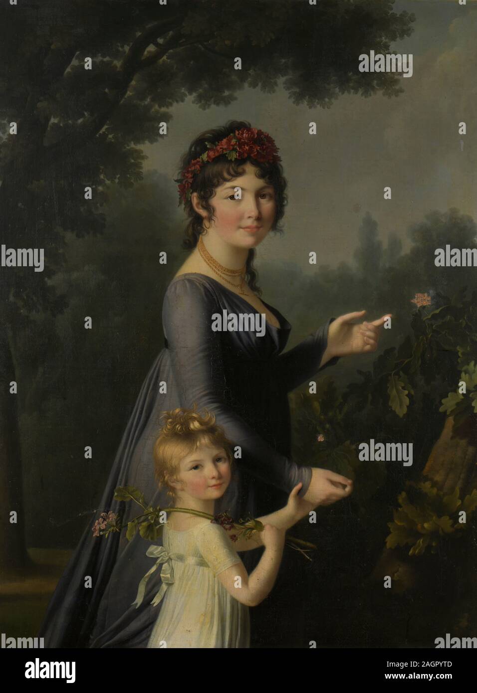 Ritratto di Marie Geneviève Lemoine con sua figlia Anne Aglaé Deluchi in un parco. Museo: Collezione privata. Autore: Marie Elisabeth Lemoine. Foto Stock