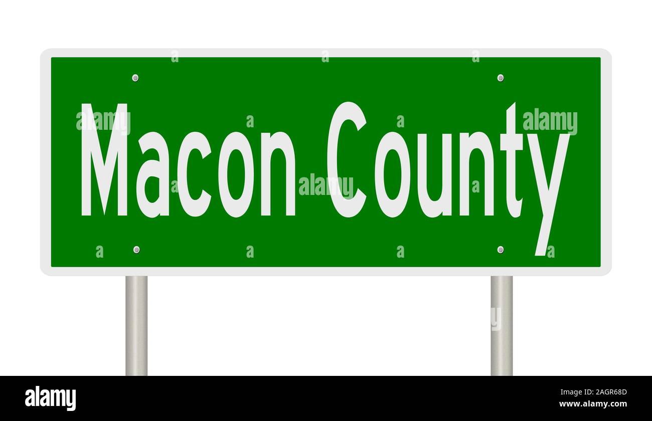 Il rendering di un verde 3d autostrada segno per Macon County Foto Stock