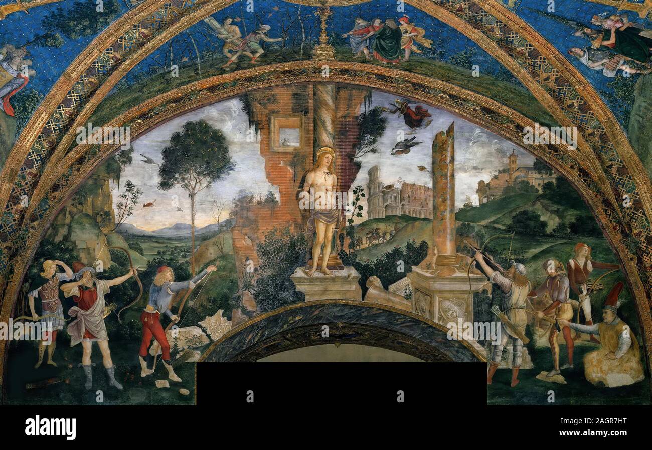 Il Martirio di San Sebastiano. Museo: Appartamenti Borgia, Vaticano. Autore: Pinturicchio. Foto Stock