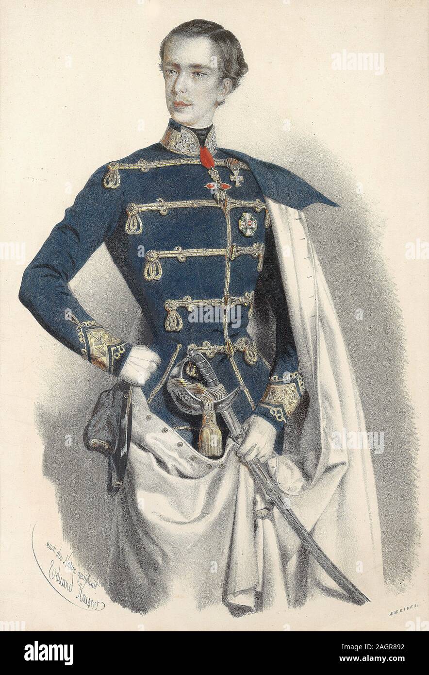 Ritratto dell'Imperatore Franz Joseph I d'Austria, in ungherese uniforme. Museo: Collezione privata. Autore: EDUARD KAISER. Foto Stock