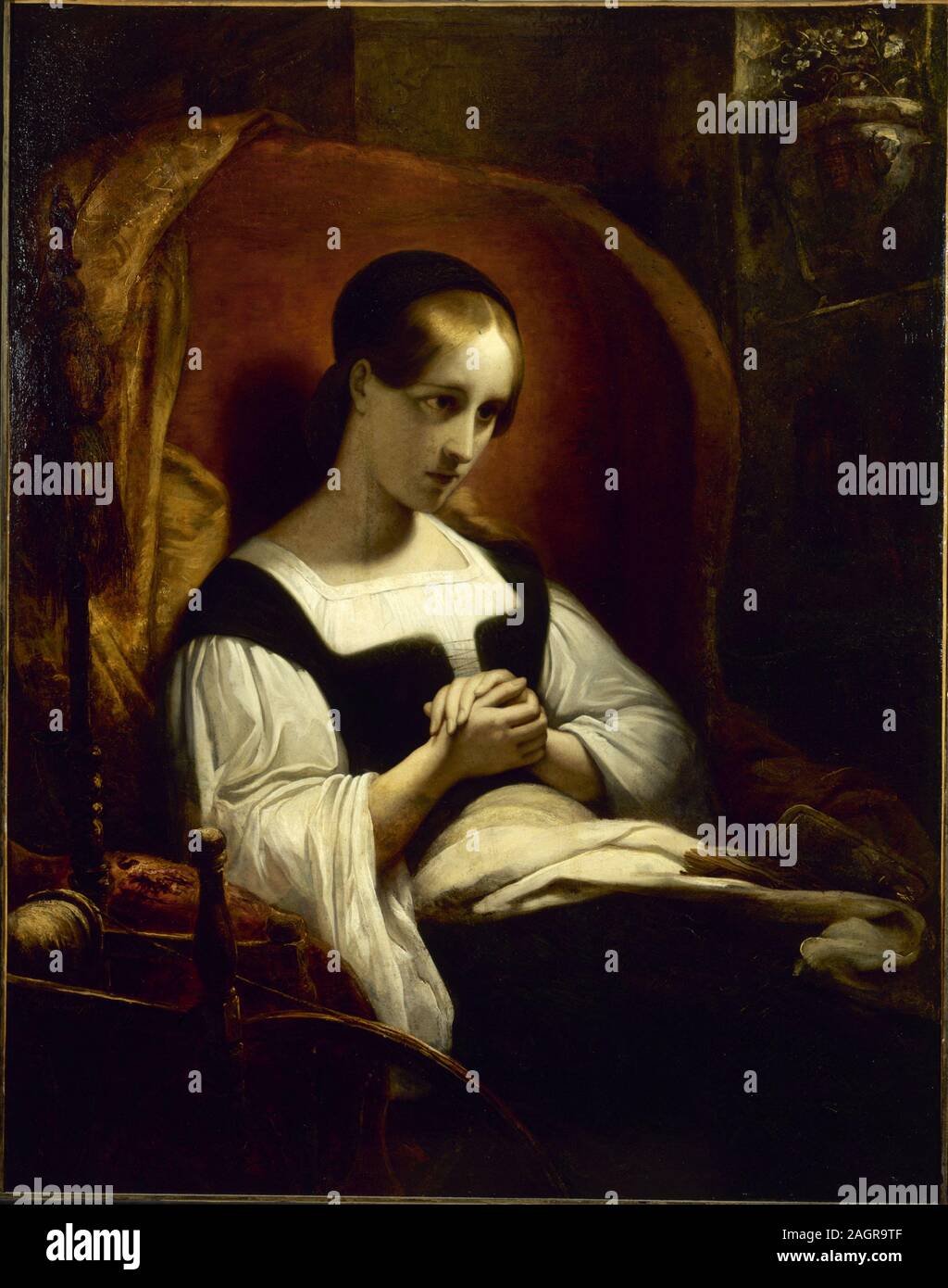Marguerite au rouet (Gretchen alla ruota di filatura). Museo: il Musée de la Vie romantique, Parigi. Autore: ARY SCHEFFER. Foto Stock