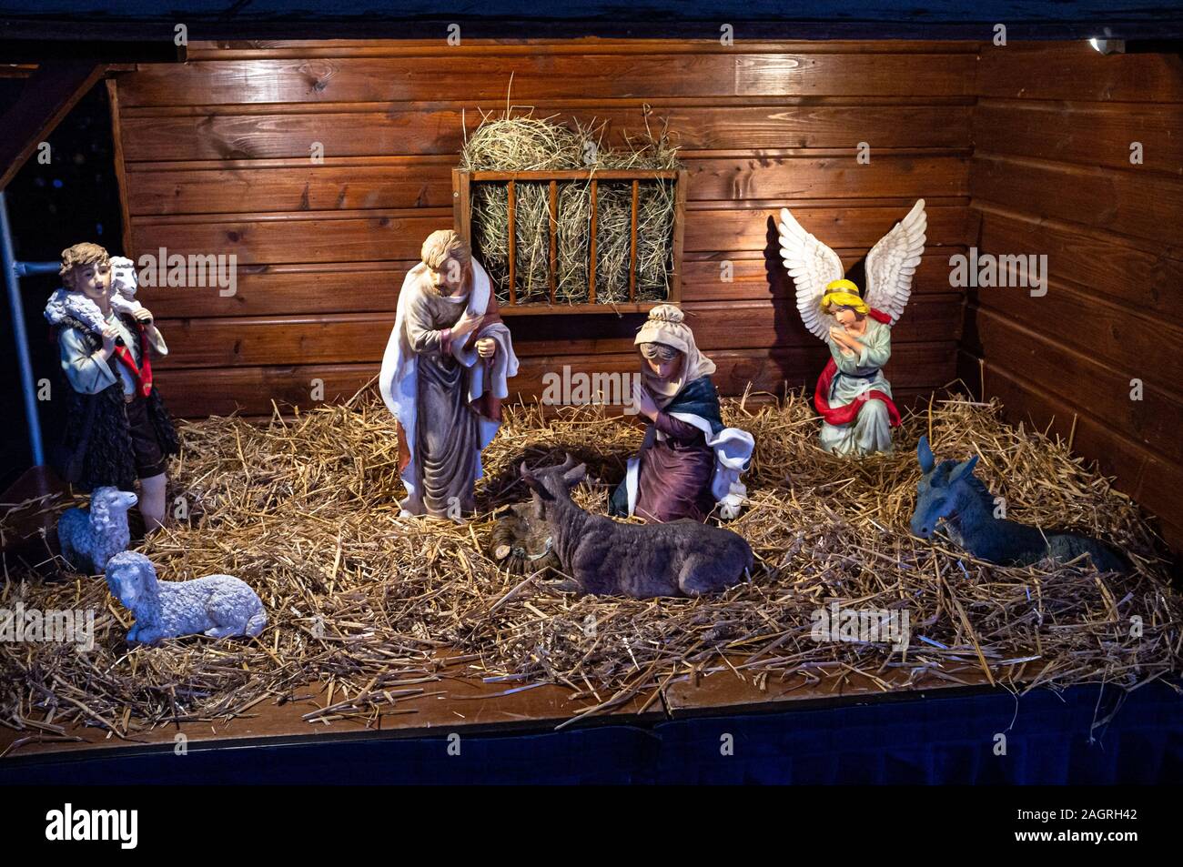 Presepe di St Mary's Priory Chiesa di Abergavenny, Monmouthshire, Regno Unito Foto Stock