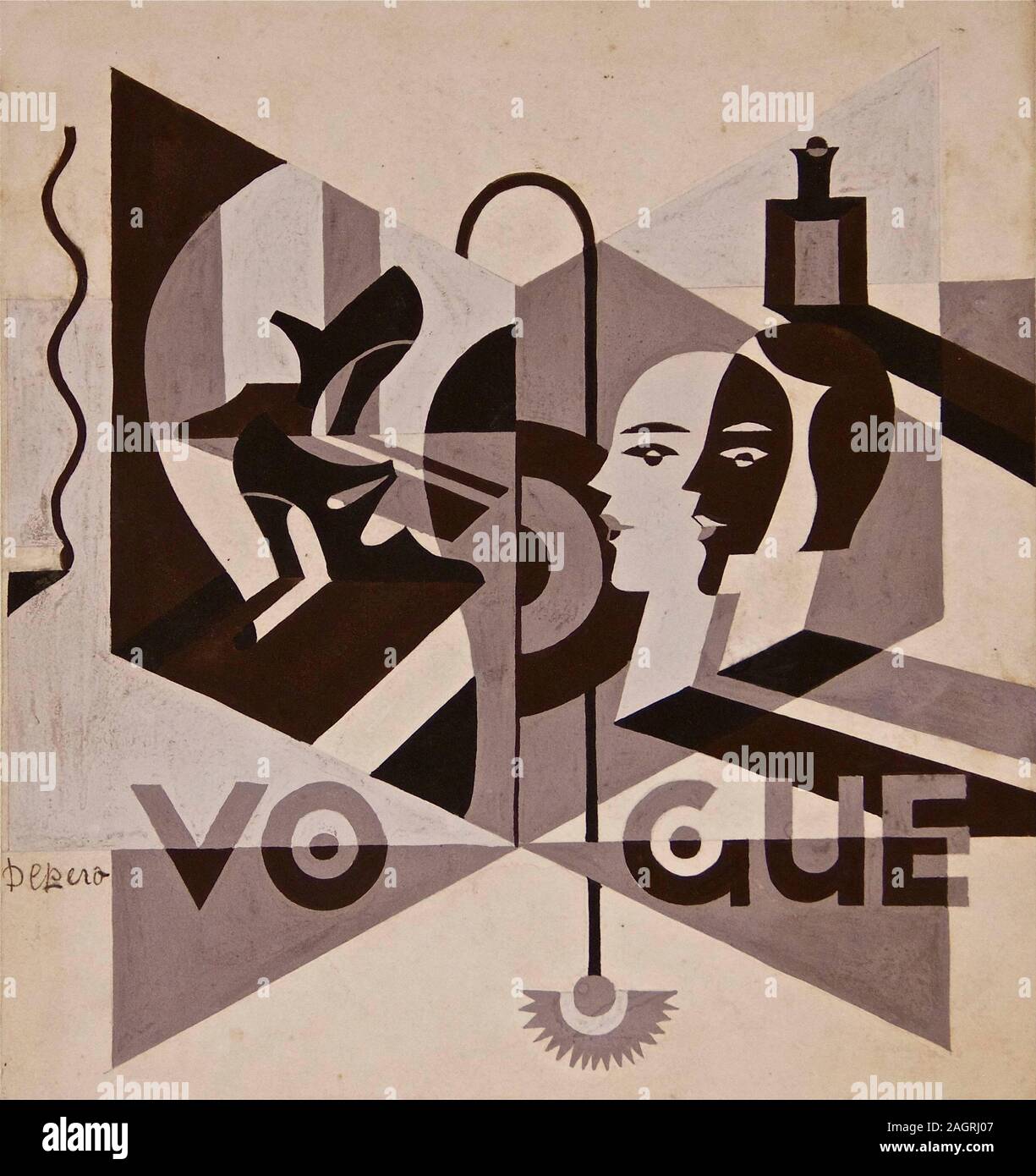 Il design del coperchio per la rivista Vogue. Museo: Collezione privata. Autore: Fortunato Depero. Foto Stock