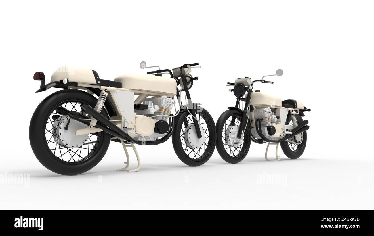3D rendering di un annata brandless motociclo isolato in sfondo per studio Foto Stock